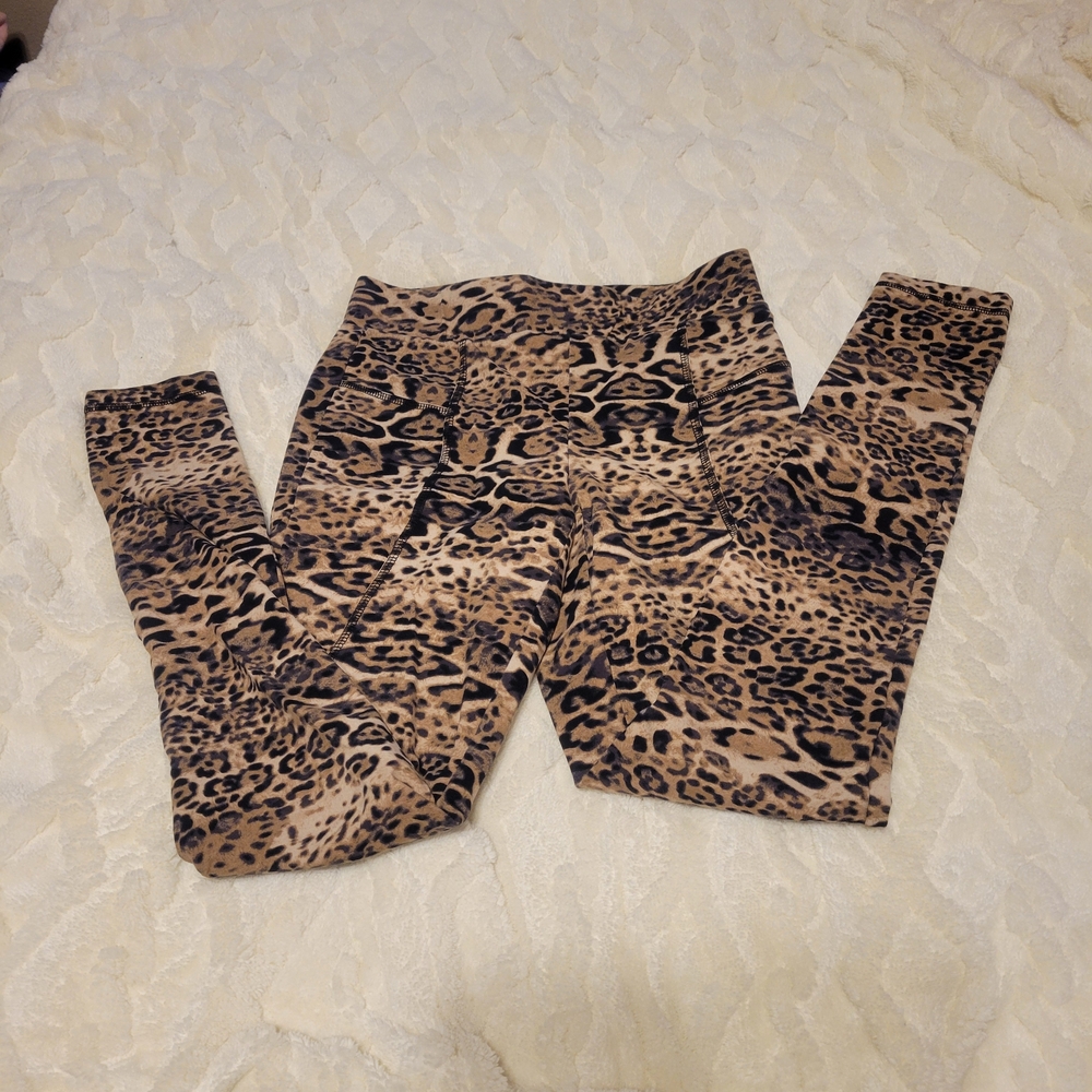 Leopard Print High-Waist Leggings - Brown